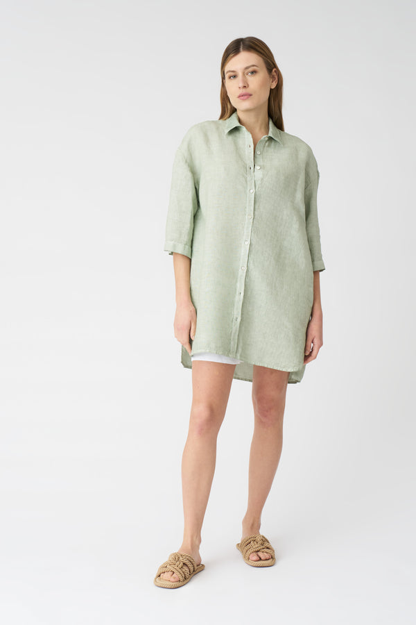 120% lino Shirt Dress PISTACHE SOFT FADE