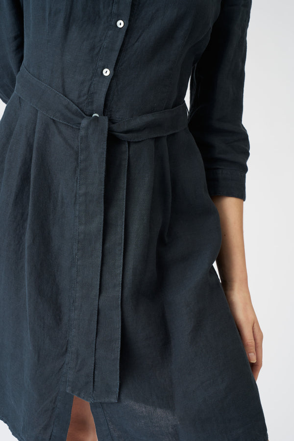 120% Lino Shirt Dress With Belt NIGHT BLU