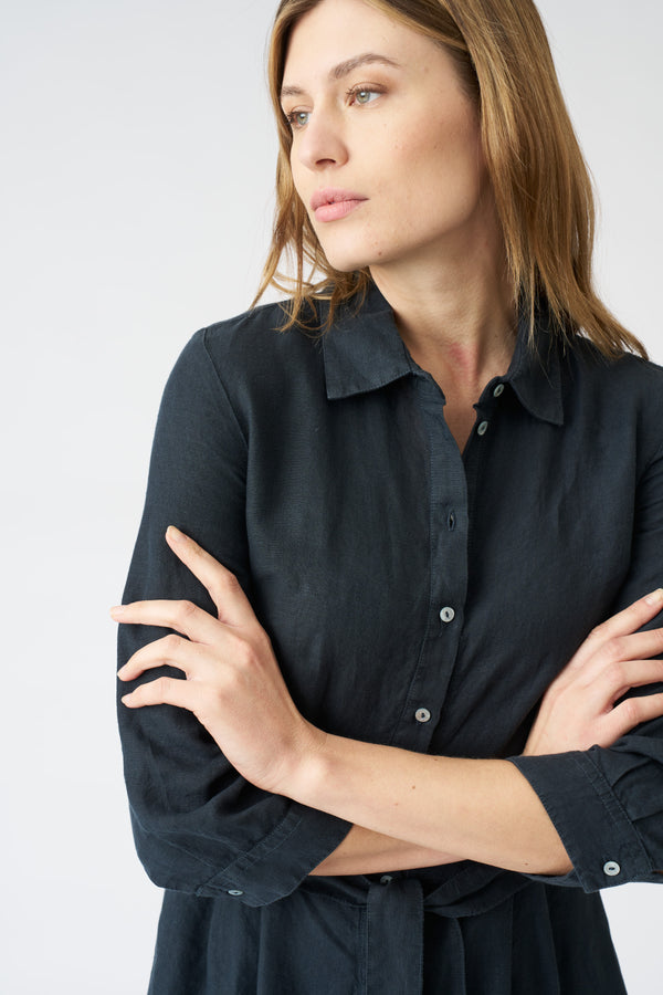 120% Lino Shirt Dress With Belt NIGHT BLU
