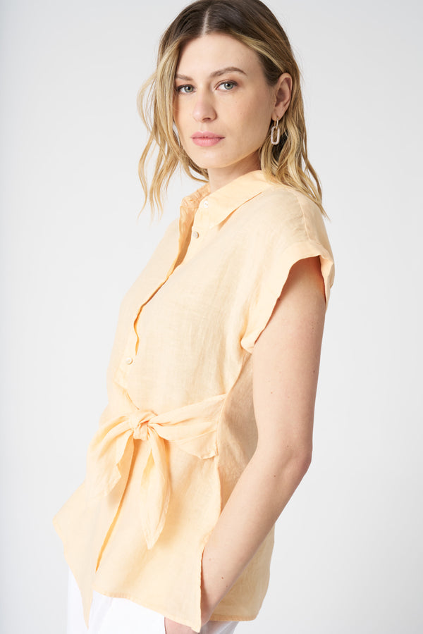 120% Lino Shirt With Draped Knot ECRU