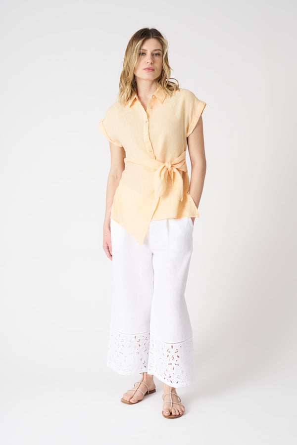 120% Lino Shirt With Draped Knot ECRU