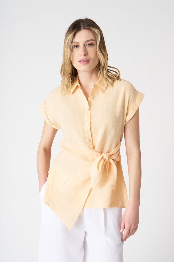 120% lino Shirt with Draped Knot ECRU