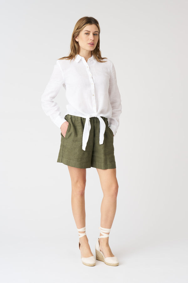 120% Lino Shirt With Tie Detail WHITE