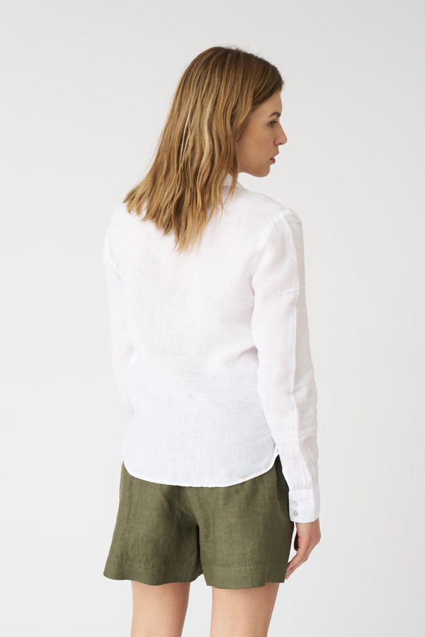 120% Lino Shirt With Tie Detail WHITE