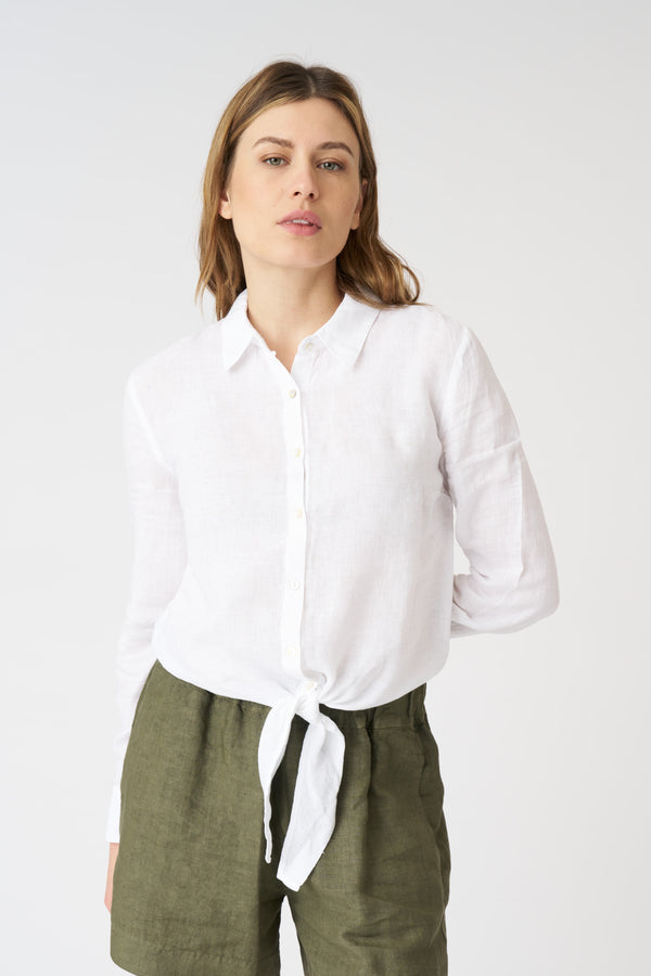 120% lino Shirt with Tie Detail WHITE