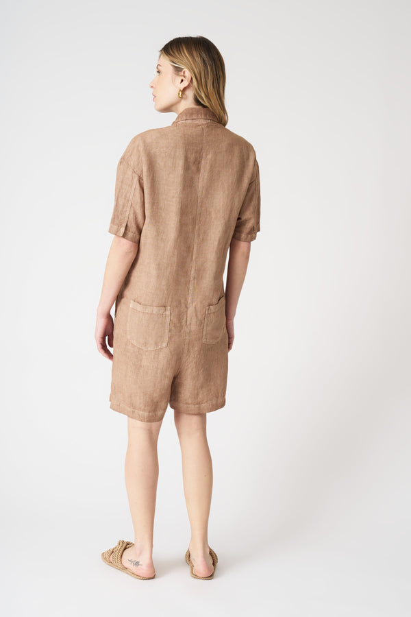 120% Lino Short Jumpsuit TABACCO SOFT FADE
