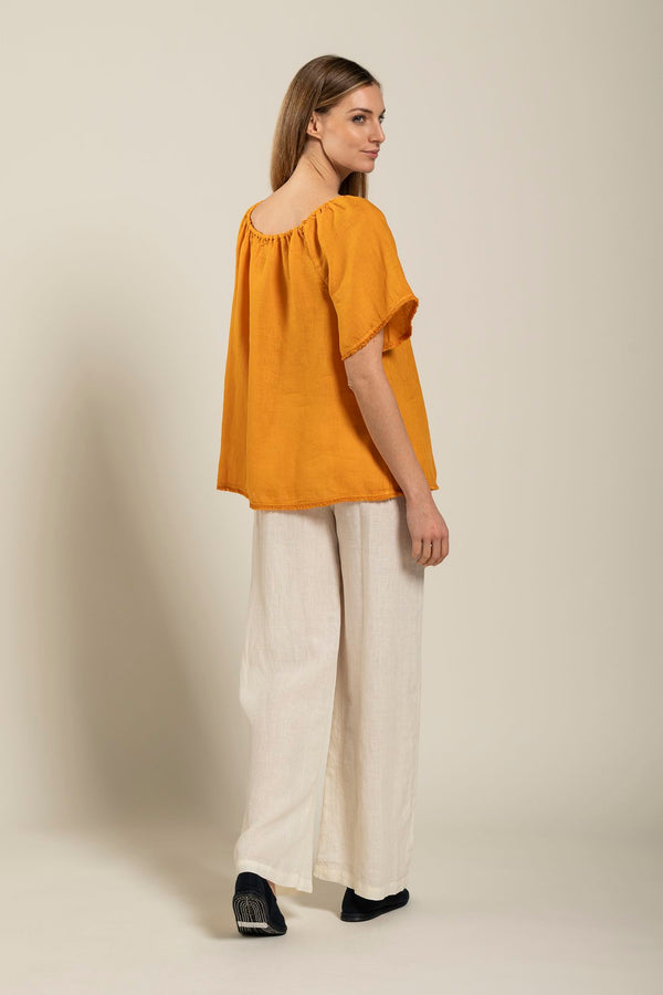 120% Lino Short Sleeve Woman Blouse WHITE