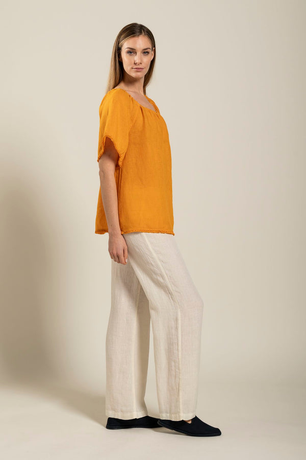 120% Lino Short Sleeve Woman Blouse WHITE