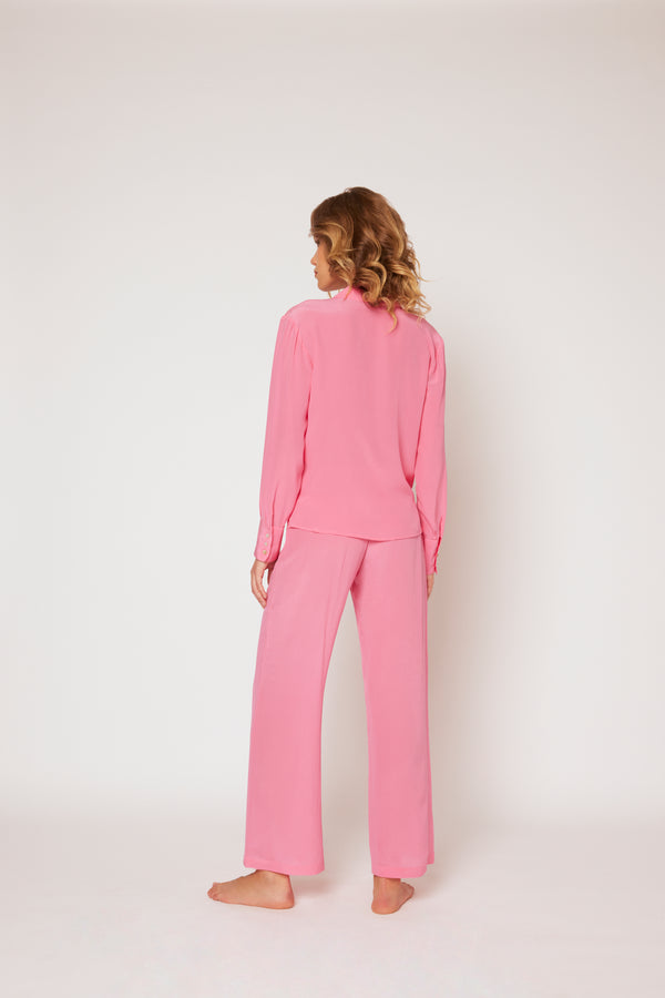 120% lino Silk tie front shirt SKY