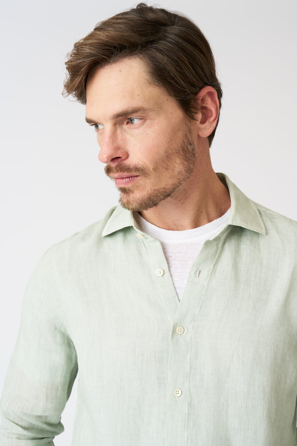 120% Lino Slim Fit Shirt PISTACHE SOFT FADE