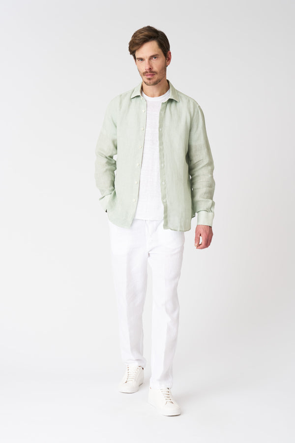 120% Lino Slim Fit Shirt PISTACHE SOFT FADE