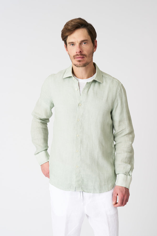 120% lino Slim Fit Shirt PISTACHE SOFT FADE