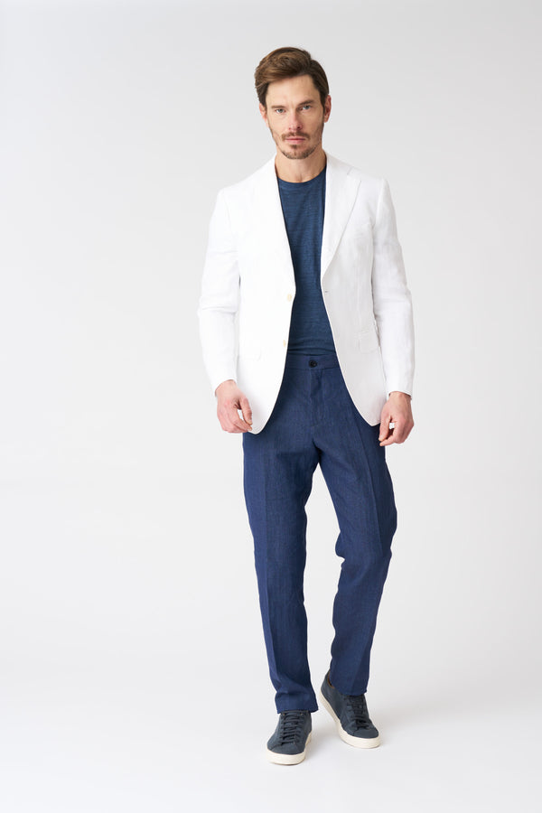 120% Lino Slim Fit Single Breasted Blazer WHITE