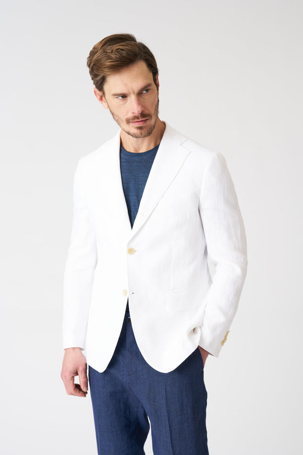 120% lino Slim Fit Single Breasted Blazer WHITE