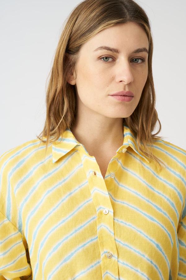 120% Lino Stripe Wave Boyfriend Shirt PRINT