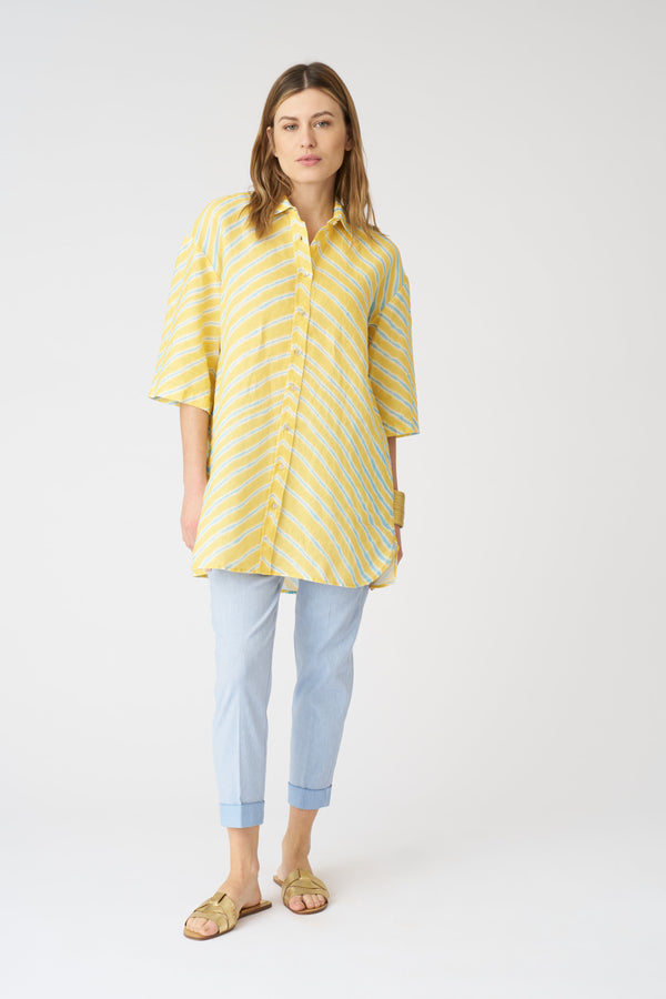 120% Lino Stripe Wave Boyfriend Shirt PRINT