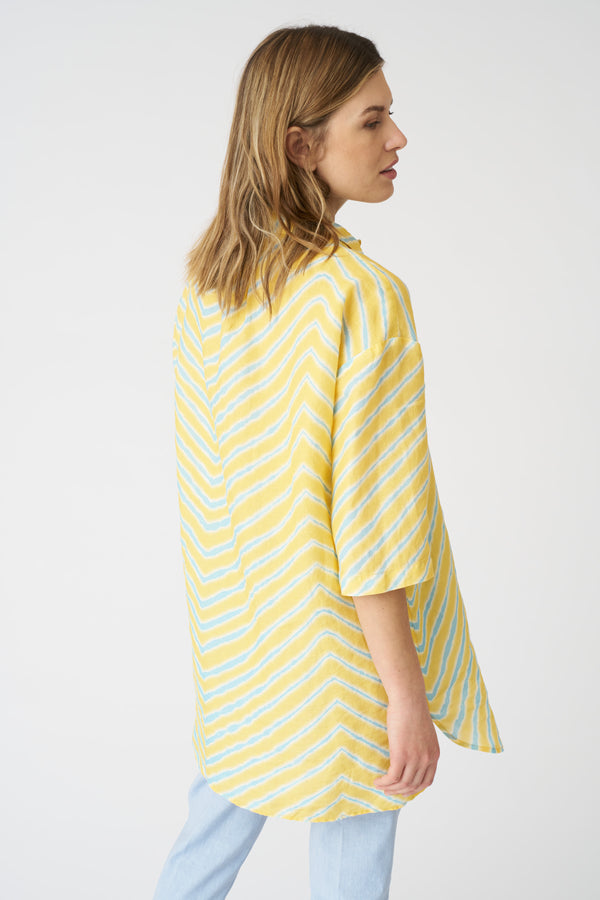 120% Lino Stripe Wave Boyfriend Shirt PRINT