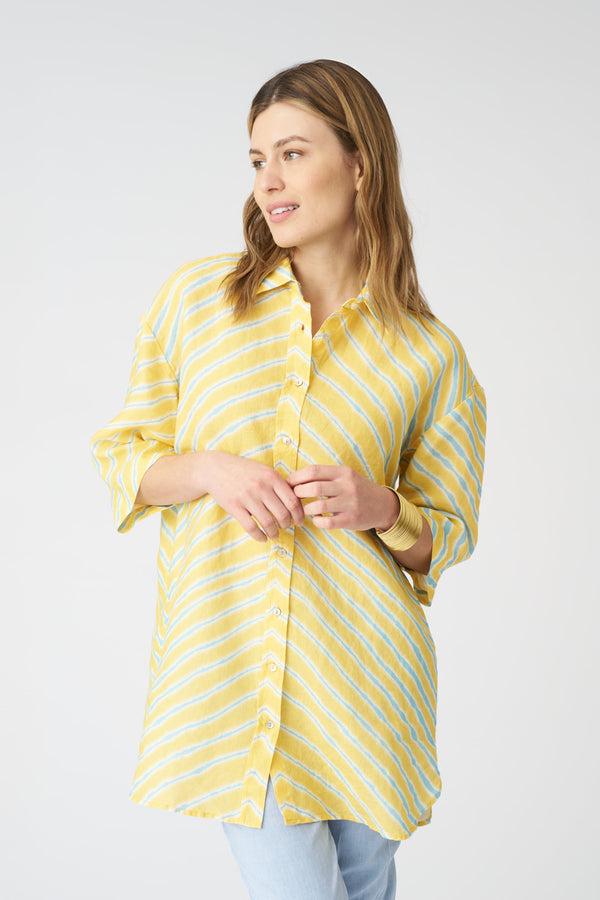 120% lino Stripe Wave Boyfriend Shirt PRINT