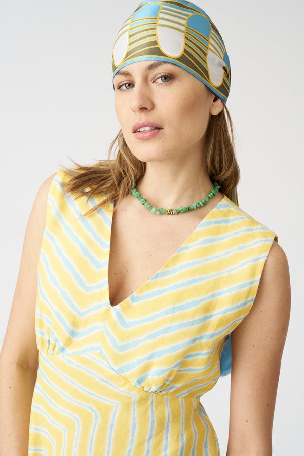 120% Lino Stripe Wave V-Neck Maxi Dress PRINT