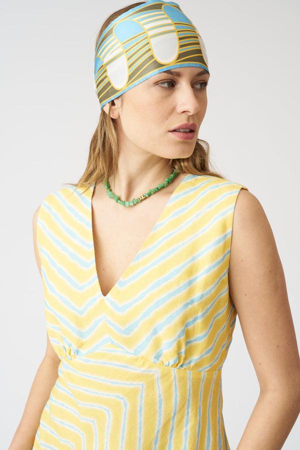 120% Lino Stripe Wave V-Neck Maxi Dress PRINT