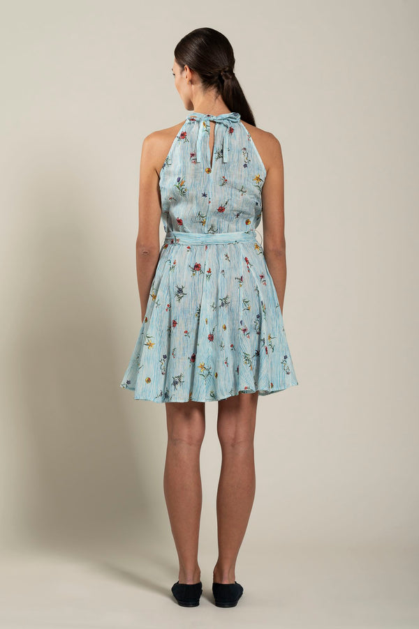 120% Lino Striped Floral Dress PRINT