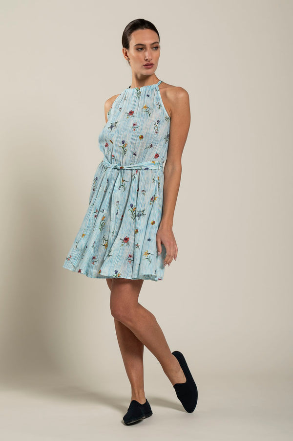 120% Lino Striped Floral Dress PRINT