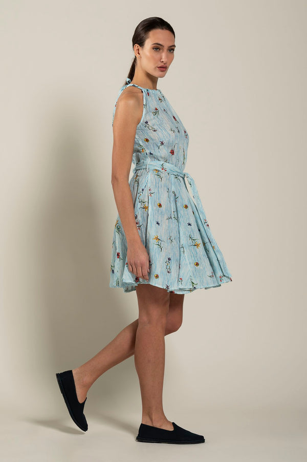 120% lino Striped Floral Dress PRINT