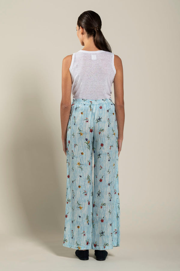 120% Lino Striped Floral Printed Pant PRINT