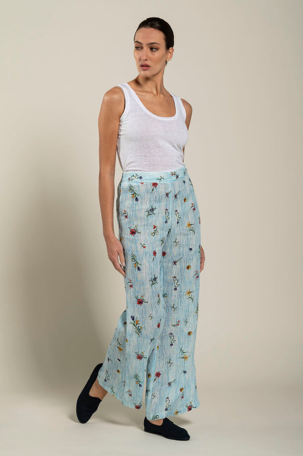 120% lino Striped Floral Printed Pant PRINT
