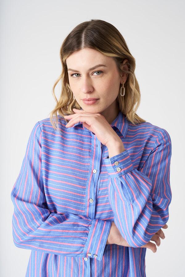 120% Lino Striped Shirt Dress WASHED SKY