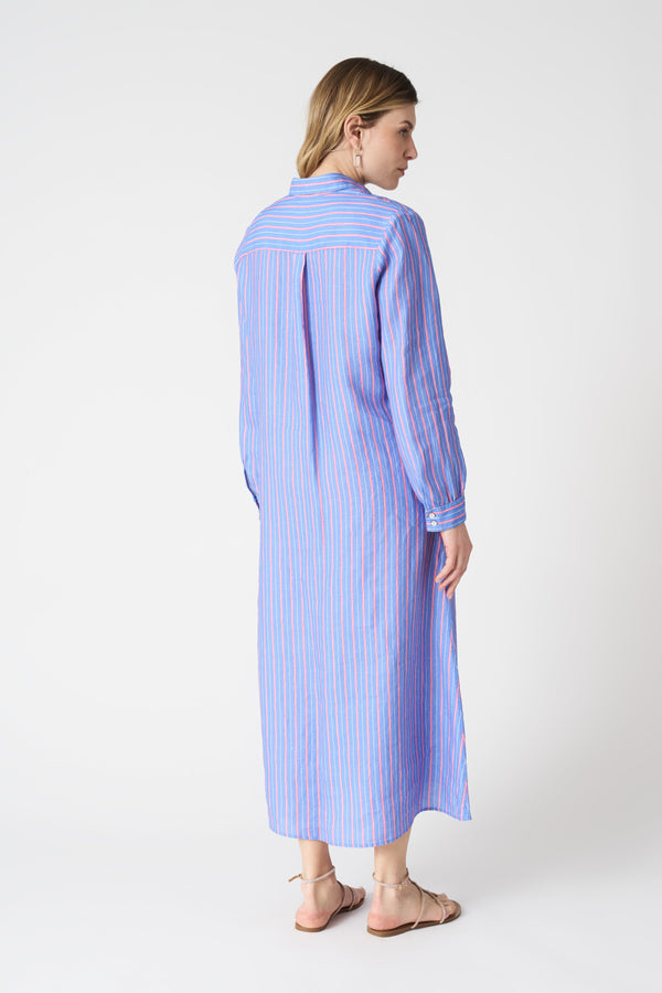 120% Lino Striped Shirt Dress WASHED SKY