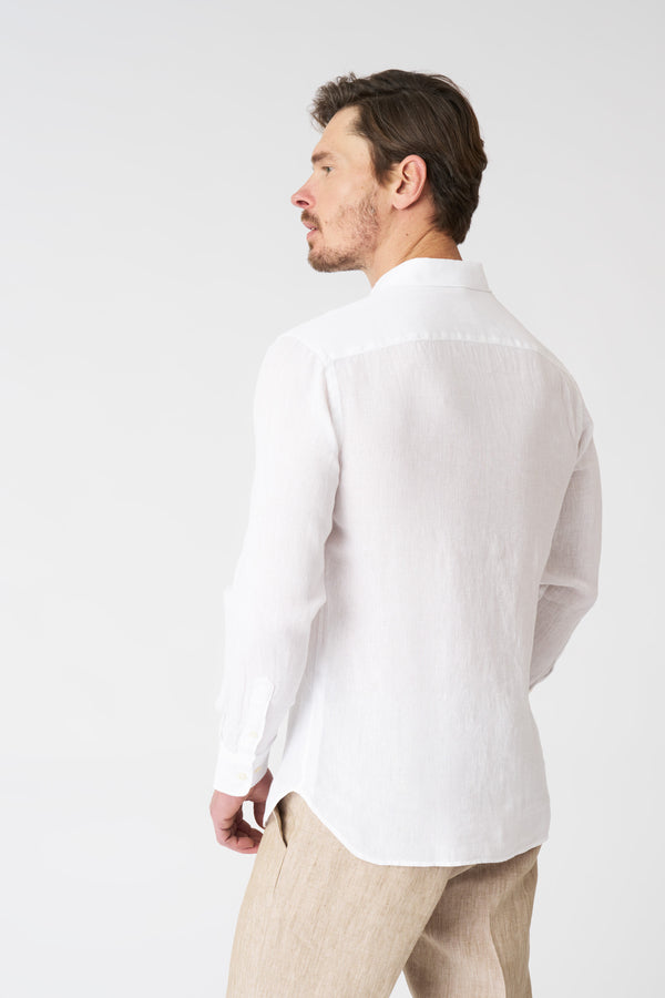 120% Lino Textured Linen Slim Fit Shirt WHITE