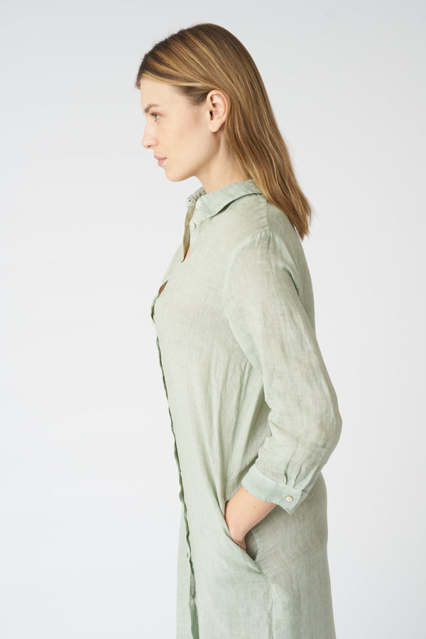 120% Lino The Ava Shirt Dress PISTACHE SOFT FADE