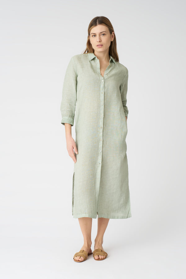 120% Lino The Ava Shirt Dress PISTACHE SOFT FADE
