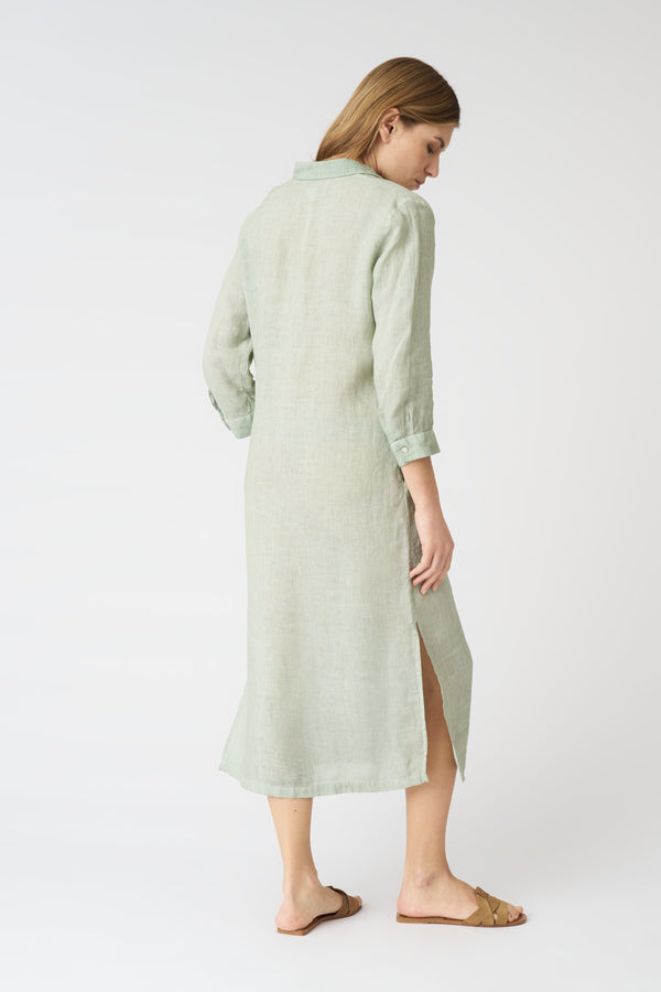 120% Lino The Ava Shirt Dress PISTACHE SOFT FADE