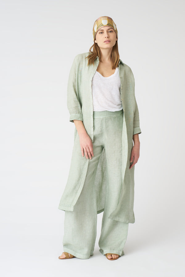 120% lino The Ava Shirt Dress PISTACHE SOFT FADE