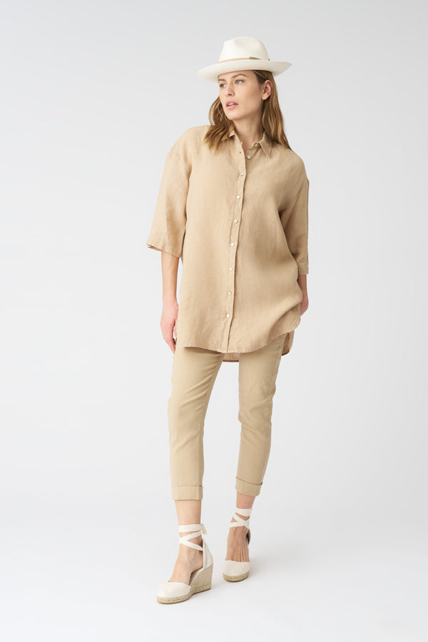 120% Lino The Boyfriend Shirt ALMOND