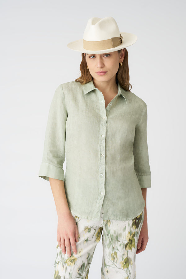 120% lino The Bria Shirt PISTACHE SOFT FADE