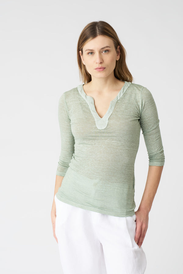 120% Lino The Kara T-shirt PISTACHE SOFT FADE