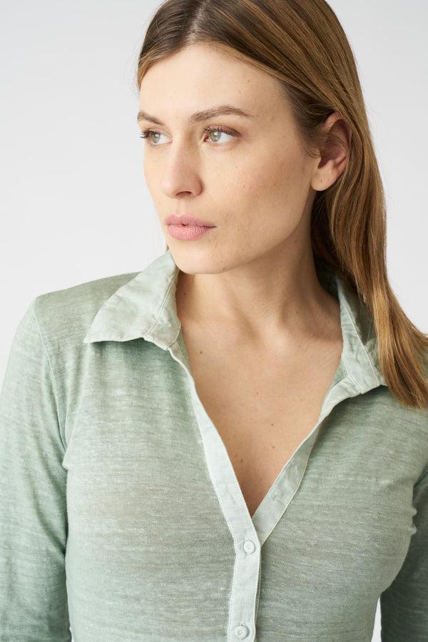 120% Lino The Kat Shirt Dress PISTACHE SOFT FADE