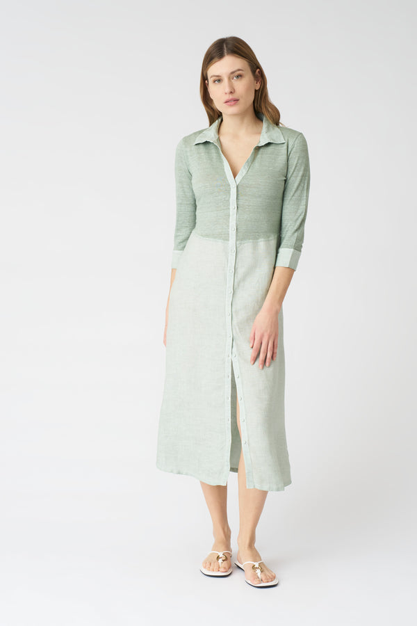 120% Lino The Kat Shirt Dress PISTACHE SOFT FADE