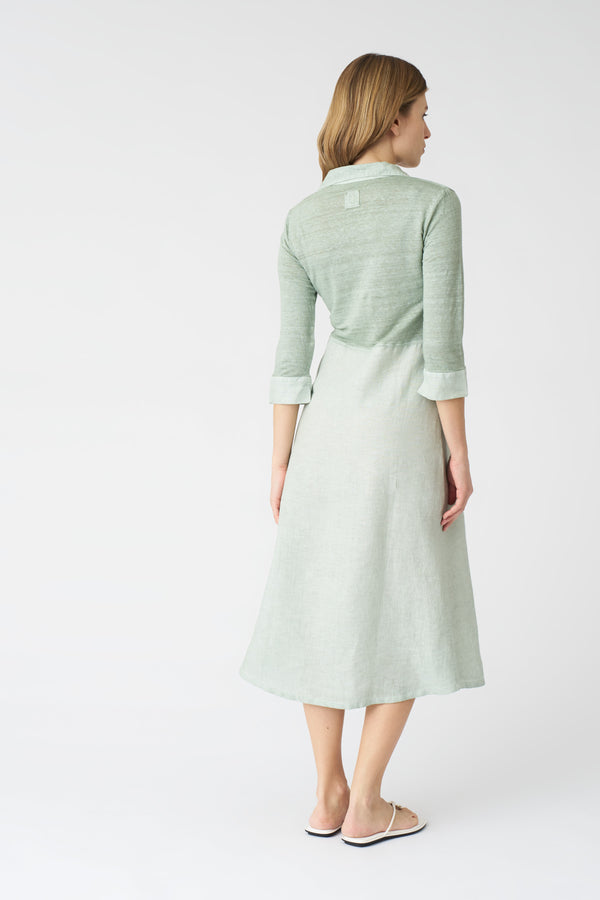 120% Lino The Kat Shirt Dress PISTACHE SOFT FADE