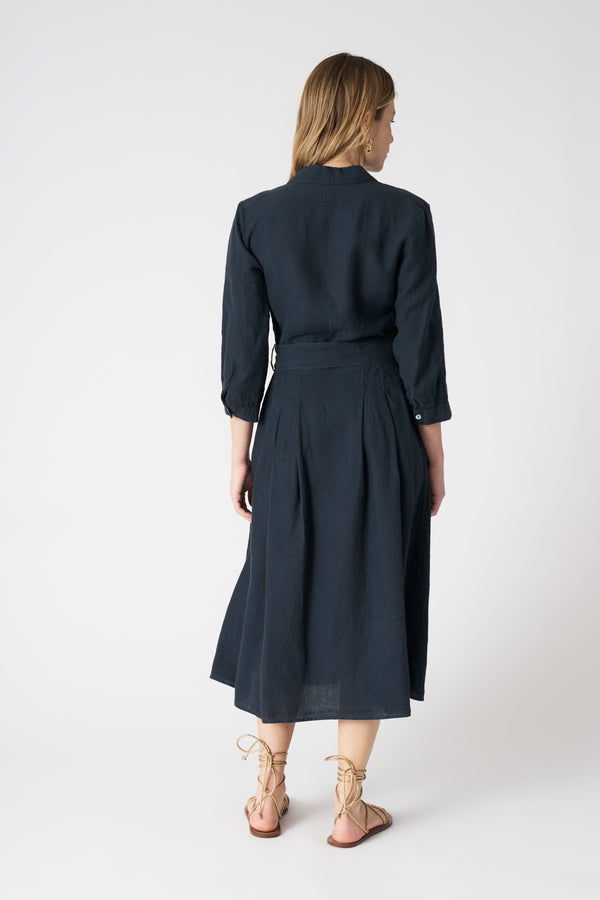 120% Lino V-Neck Shirt Dress With Belt NIGHT BLU