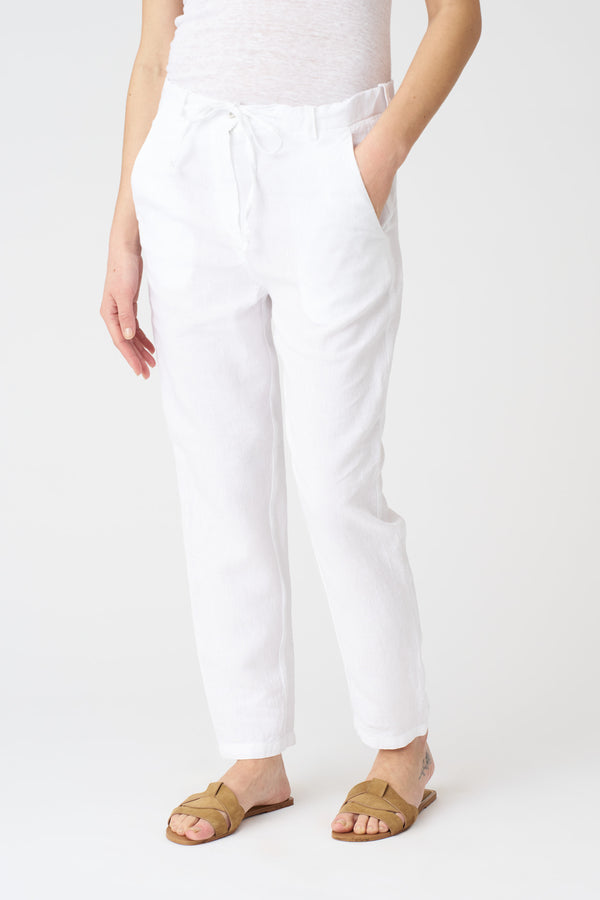 120% Lino White Drawstring Pant WHITE