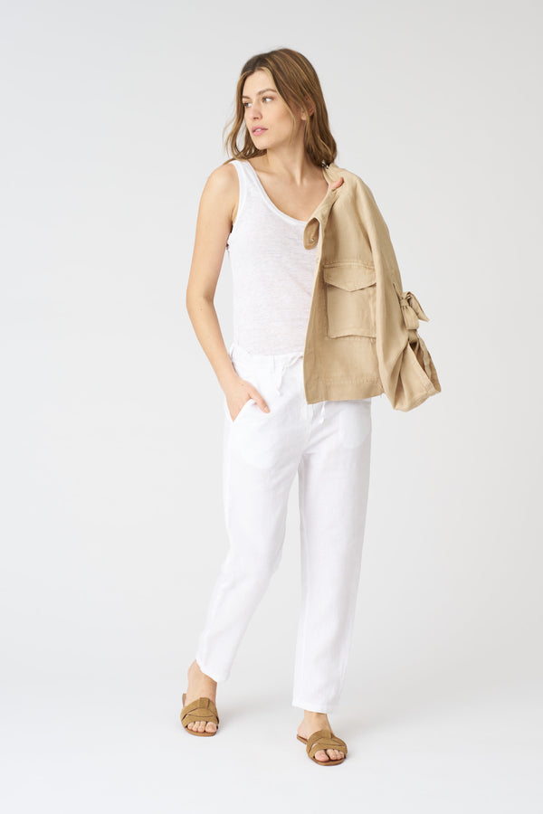 120% lino White Drawstring Pant WHITE