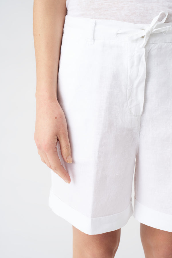 120% Lino White Drawstring Shorts WHITE