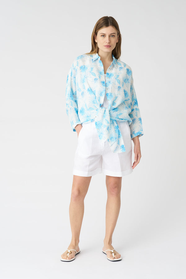 120% lino White Drawstring Shorts WHITE