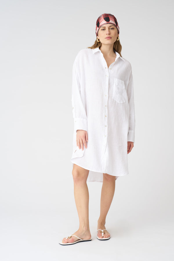 120% Lino White Oversized Shirt Dress WHITE