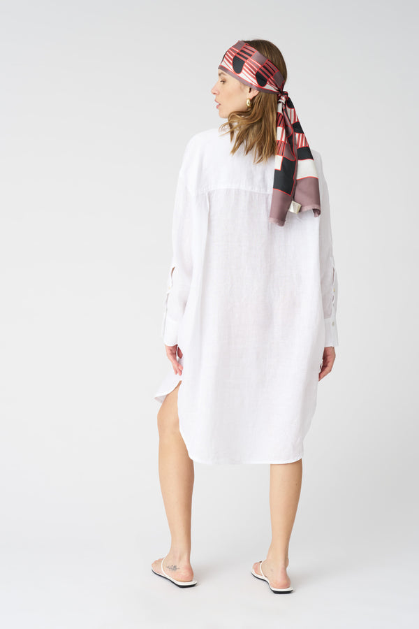 120% Lino White Oversized Shirt Dress WHITE