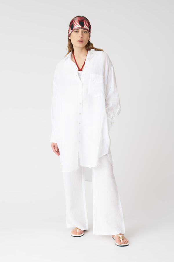 120% lino White Oversized Shirt Dress WHITE
